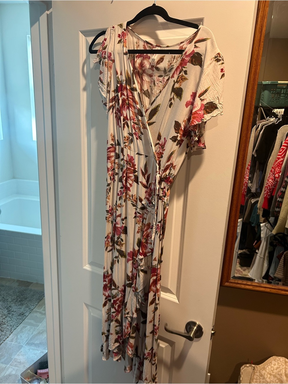 Xhilaration Cream Maxi Dress with Pink Floral Print